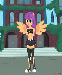 Size: 1280x1531 | Tagged: safe, artist:dieart77, ginger owlseye, equestria girls, g4, my little pony equestria girls: friendship games, belly button, clothes, exeron fighters, exeron gloves, midriff, needs more jpeg, ponied up, sports bra