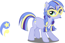 Size: 2000x1323 | Tagged: safe, artist:xebck, oc, oc only, oc:ursula, pony, unicorn, braid, cutie mark, earring, glasses, looking at you, magical lesbian spawn, offspring, parent:sunset shimmer, parent:twilight sparkle, parents:sunsetsparkle, piercing, simple background, solo, transparent background, vector