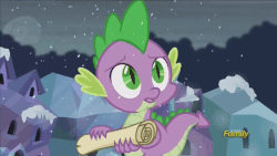 Size: 718x404 | Tagged: safe, screencap, spike, dragon, g4, the crystalling, animated, discovery family logo, dragon mail, fire, fire breath, green fire, male, scroll