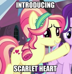 Size: 503x522 | Tagged: safe, edit, edited screencap, screencap, ruby love, scarlet heart, starlight glimmer, crystal pony, pony, g4, the crystalling, background pony, cropped, female, image macro, mare, meme, solo focus