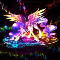 Size: 800x800 | Tagged: safe, artist:derpsonhooves, twilight sparkle, alicorn, pony, g4, corrupted, female, magic, magic circle, mare, solo, twilight sparkle (alicorn)