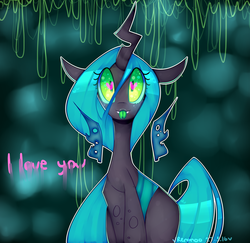 Size: 3708x3600 | Tagged: safe, artist:bunxl, queen chrysalis, changeling, changeling queen, g4, :3, cute, cutealis, female, heart, high res, looking at you, smiling, solo, tongue out, wingding eyes