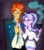 Size: 1060x1192 | Tagged: safe, artist:purfectprincessgirl, starlight glimmer, sunburst, equestria girls, g4, the crystalling, book, breasts, busty starlight glimmer, cape, clothes, dress, equestria girls-ified, female, goatee, ship:starburst, shipping, sunburst's cloak, sunburst's glasses