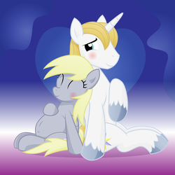 Size: 10800x10800 | Tagged: safe, artist:xniclord789x, derpy hooves, prince blueblood, pegasus, pony, g4, absurd resolution, back to back, belly, blushing, crack shipping, derpblood, female, mare, pregnant, shipping, unnecessary shipping