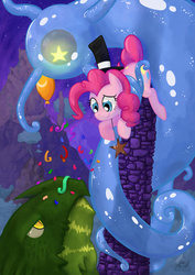 Size: 1241x1754 | Tagged: safe, artist:obcor, pinkie pie, g4, hat, slime, top hat, tower, wat