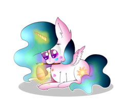 Size: 1900x1600 | Tagged: safe, artist:norica-official, princess celestia, pony, g4, easter, easter egg, female, magic, mare, mouth hold, paintbrush, prone, simple background, solo, spread wings, telekinesis, transparent background