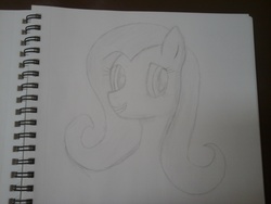 Size: 2048x1536 | Tagged: safe, artist:elusive, fluttershy, g4, bust, female, looking at you, monochrome, pencil drawing, portrait, sketch, smiling, solo, traditional art