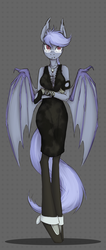 Size: 787x1862 | Tagged: dead source, safe, artist:lonerdemiurge_nail, oc, oc only, oc:doctor mara, bat pony, anthro, plantigrade anthro, anthro oc, arm hooves, bat pony oc, clothes, commission, dress, outfit