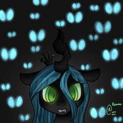 Size: 2000x2000 | Tagged: safe, artist:bunxl, queen chrysalis, changeling, changeling queen, g4, crown, female, glowing eyes, high res, jewelry, regalia