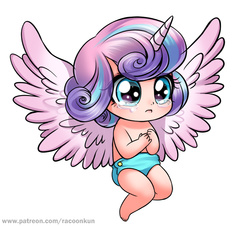 Size: 700x632 | Tagged: safe, artist:racoonsan, princess flurry heart, human, g4, the crystalling, baby, crying, cute, daaaaaaaaaaaw, diaper, female, horn, horned humanization, humanized, solo, winged humanization