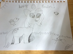 Size: 2592x1936 | Tagged: safe, artist:paper pony artwork, artist:rihanna bell pepper, oc, oc only, oc:paper pony art, bird, groundhog, dirt, egg (food), food, shading, signature, sunny day