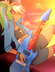 Size: 695x900 | Tagged: safe, artist:usagikari, rainbow dash, human, g4, female, guitar, humanized, looking at you, solo