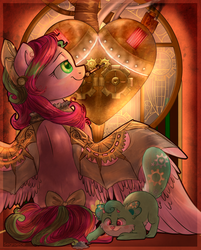 Size: 2811x3500 | Tagged: safe, artist:segraece, oc, oc only, oc:precious metal, cat, pegasus, pony, bow, commission, hair bow, heart, high res, steampunk, tail bow