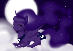 Size: 1000x699 | Tagged: safe, artist:zoeezoee, princess luna, g4, cloud, female, moon, solo