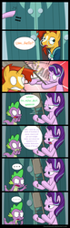Size: 1700x5500 | Tagged: safe, artist:pandramodo, spike, starlight glimmer, sunburst, dragon, pony, unicorn, g4, the crystalling, bad end, chair, comic, derp, dialogue, female, hitting, knock out, male, mare, rekt, stallion, sunburst abuse, sunburst's cloak, sunburst's glasses, taking a joke too seriously in the comments, violence
