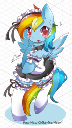 Size: 659x1162 | Tagged: safe, artist:chikoritamoon, rainbow dash, g4, clothes, cute, female, maid, rainbow dash always dresses in style, solo