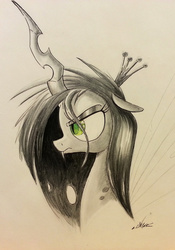Size: 786x1125 | Tagged: safe, artist:ncmares, queen chrysalis, changeling, changeling queen, g4, crown, female, jewelry, regalia, solo, traditional art