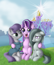 Size: 2000x2400 | Tagged: dead source, safe, artist:dcencia, marble pie, maud pie, starlight glimmer, g4, cute, high res, hilarious in hindsight, twilight's castle