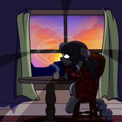 Size: 1500x1500 | Tagged: safe, artist:fullmetalpikmin, oc, oc only, oc:nikita, clothes, flannel, morning ponies, sunrise