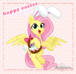 Size: 2295x2224 | Tagged: safe, artist:xwhitedreamsx, fluttershy, g4, bunny ears, cute, easter, female, high res, shyabetes, solo
