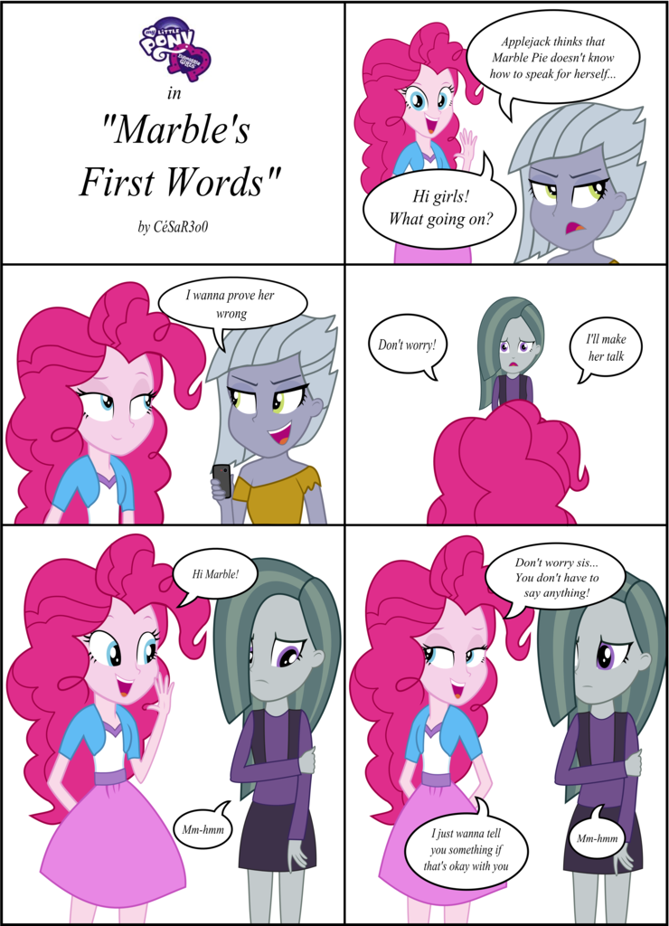 1118435 - absurd res, artist:cesar3o0, comic, dialogue, equestria girls,  equestria girls-ified, limestone pie, marble pie, pie sisters, pinkie pie,  recorder, safe, simple background, white background - Derpibooru