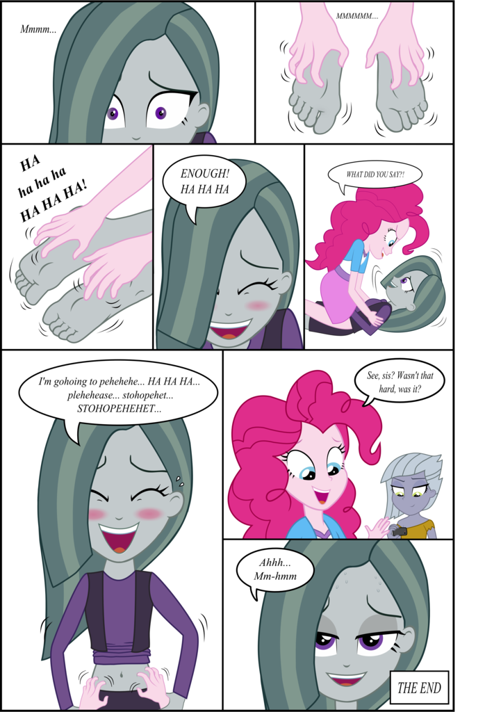 1118441 - absurd resolution, artist:cesar3o0, barefoot, belly button,  blushing, comic, dialogue, equestria girls, equestria girls-ified, feet,  foot fetish, limestone pie, marble pie, midriff, pie sisters, pinkie pie,  recorder, safe, simple background ...