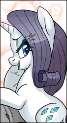 Size: 1460x2688 | Tagged: safe, artist:pencils, rarity, pony, unicorn, comic:anon's pie adventure, g4, bedroom eyes, cropped, female, mare, open mouth, smiling, solo, sultry pose