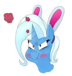 Size: 2100x2200 | Tagged: safe, artist:dragonpone, derpibooru exclusive, trixie, pony, unicorn, angry, blushing, bunny ears, easter, embarrassed, female, high res, mare, simple background, solo