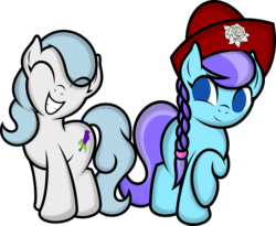 Size: 931x765 | Tagged: safe, artist:ideltavelocity, lily dache, royal blue, earth pony, pony, g4, best friends, duo, duo female, female, filly, foal, hat