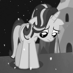 Size: 443x443 | Tagged: safe, edit, screencap, starlight glimmer, g4, the crystalling, animated, black and white, female, floppy ears, grayscale, sad, sadlight glimmer