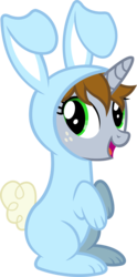 Size: 1796x3627 | Tagged: safe, artist:outlawedtofu, oc, oc only, oc:littlepip, pony, unicorn, fallout equestria, bunny costume, clothes, costume, fanfic, fanfic art, female, freckles, hooves, horn, mare, open mouth, simple background, solo, transparent background, vector