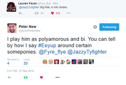 Size: 630x427 | Tagged: safe, bisexuality, lauren faust, meta, peter new, seems legit, text, twitter, word of faust