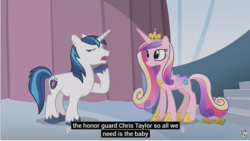 Size: 1281x722 | Tagged: safe, screencap, princess cadance, shining armor, g4, the crystalling, discovery family logo, meme, youtube caption, youtube link