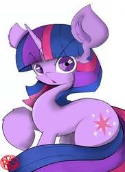 Size: 1024x1409 | Tagged: safe, artist:brony-f, twilight sparkle, g4, ear fluff, female, looking at you, raised hoof, simple background, solo
