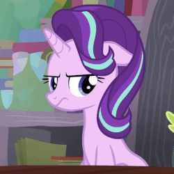 Size: 513x513 | Tagged: safe, screencap, spike, starlight glimmer, dragon, pony, unicorn, g4, season 6, the crystalling, animated, annoyed, cute, female, floppy ears, frown, glimmerbetes, mare, shelf, sitting