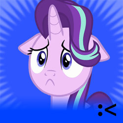 Size: 250x250 | Tagged: safe, edit, starlight glimmer, pony, unicorn, derpibooru, g4, the crystalling, :<, cute, faic, female, floppy ears, glimmerbetes, mare, meta, official spoiler image, sad, sadface glimmer, solo, spoilered image joke