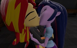 Size: 1440x900 | Tagged: safe, sunset shimmer, twilight sparkle, equestria girls, g4, 3d, 3d model, female, gmod, kiss on the lips, kissing, lesbian, ship:sunsetsparkle, shipping