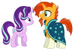 Size: 6000x4000 | Tagged: safe, artist:cheezedoodle96, starlight glimmer, sunburst, pony, unicorn, g4, the crystalling, .svg available, eye contact, female, male, mare, reunion, simple background, stallion, svg, transparent background, vector