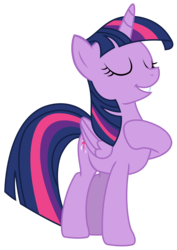 Size: 2097x2956 | Tagged: safe, artist:sketchmcreations, twilight sparkle, alicorn, pony, g4, the crystalling, eyes closed, female, genius, high res, mare, raised hoof, simple background, smiling, solo, transparent background, twilight sparkle (alicorn), vector