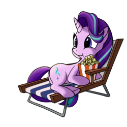 Size: 1200x1200 | Tagged: safe, artist:vistamage, starlight glimmer, pony, unicorn, g4, the crystalling, female, food, mare, on side, popcorn, simple background, smiling, solo, transparent background