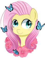 Size: 2400x3100 | Tagged: safe, artist:emera33, fluttershy, butterfly, g4, female, flower, high res, simple background, solo, transparent background