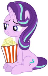 Size: 1703x2694 | Tagged: safe, artist:sketchmcreations, starlight glimmer, g4, the crystalling, female, food, popcorn, simple background, sitting, smiling, solo, transparent background, vector