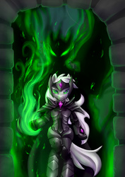 Size: 2480x3507 | Tagged: safe, artist:ailish, oc, oc only, anthro, armor, gate, high res, looking at you, magic, solo