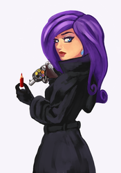 Size: 516x738 | Tagged: safe, artist:nottex, rarity, human, g4, clothes, female, gun, humanized, pencil, revolver, solo, trenchcoat, weapon