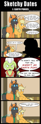 Size: 1024x3063 | Tagged: safe, artist:sketchybug, artist:sketchychangeling, applejack, granny smith, oc, oc:sketchy bughorse, changeling, earth pony, pony, g4, beanie, canon x oc, clothes, comic, cowboy hat, female, gun, hat, hoodie, male, mare, out of character, racism, shipping, shotgun, straight, watermark, weapon