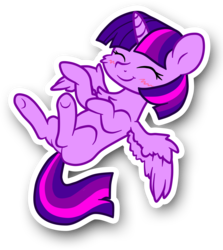 Size: 2879x3225 | Tagged: safe, artist:choco98pink, twilight sparkle, alicorn, pony, g4, ^^, blushing, cheek fluff, chest fluff, eyes closed, female, high res, mare, missing cutie mark, on back, solo, spread wings, twilight sparkle (alicorn)