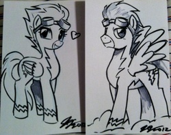 Size: 864x683 | Tagged: safe, artist:johnjoseco, soarin', spitfire, pony, g4, female, male, traditional art