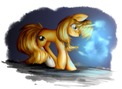 Size: 2600x1900 | Tagged: safe, artist:mufflinka, oc, oc only, oc:ayza, pony, unicorn, glowing horn, horn, magic, magic aura, one eye closed, solo, unicorn oc