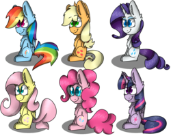 Size: 1276x1016 | Tagged: safe, artist:saundveyvpay, applejack, fluttershy, pinkie pie, rainbow dash, rarity, twilight sparkle, alicorn, pony, g4, chibi, female, mane six, mare, twilight sparkle (alicorn)