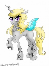 Size: 375x500 | Tagged: safe, artist:snytchell, oc, oc only, oc:armord tempest, changeling, colored, electric changeling, looking at you, solo